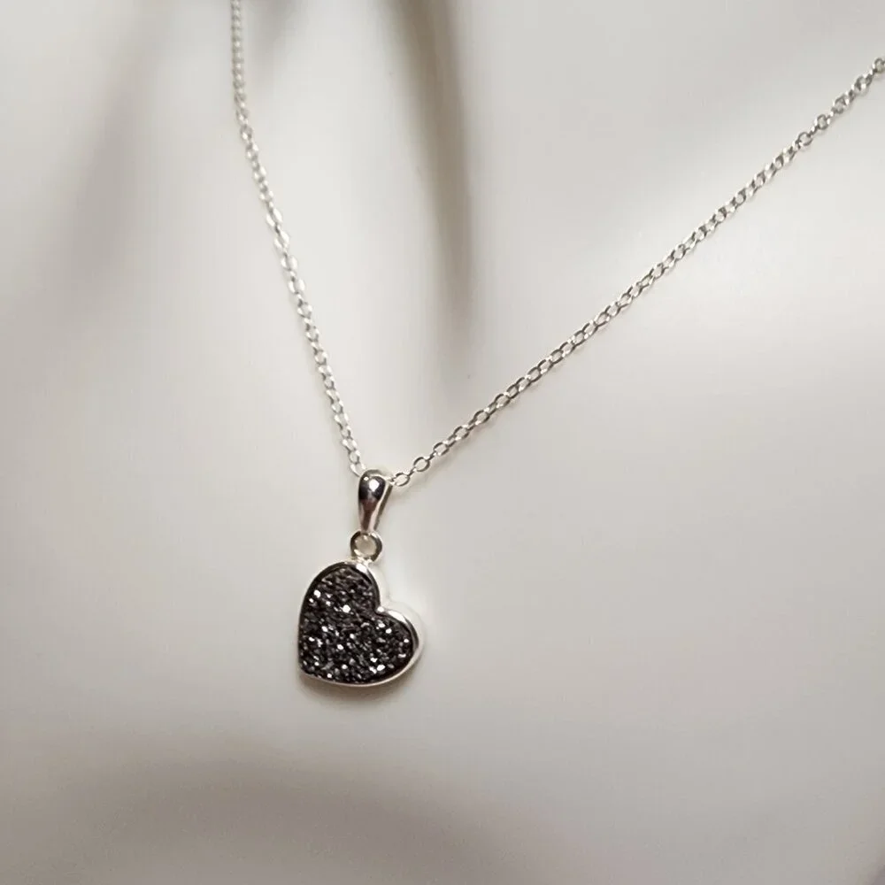 925 Druzy Quartz Heart Silver Necklace